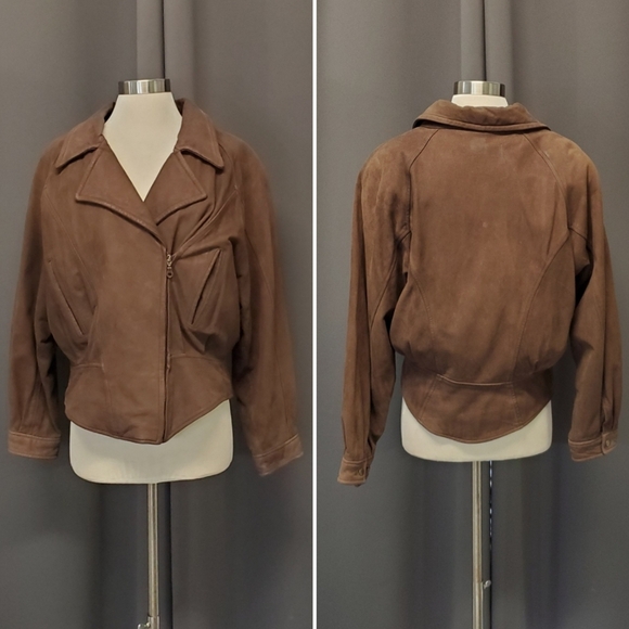 Vintage 90s y2k Adventure Bound Aviator Bomber Brown Nubuck Suede Leather Jacket - Picture 1 of 6